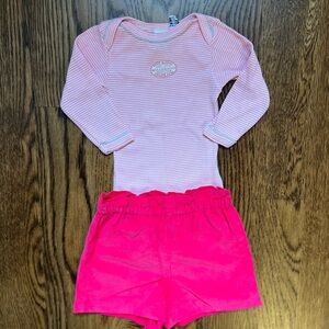 Petit Bateau Bodysuit/ Jacadi Corduroy Shorts in Pink